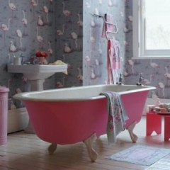 Обои фламинго ванной